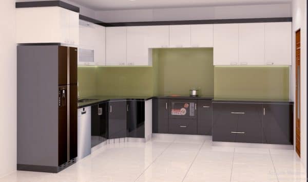 Không gian bếp sang trọng với kính màu ốp bếp